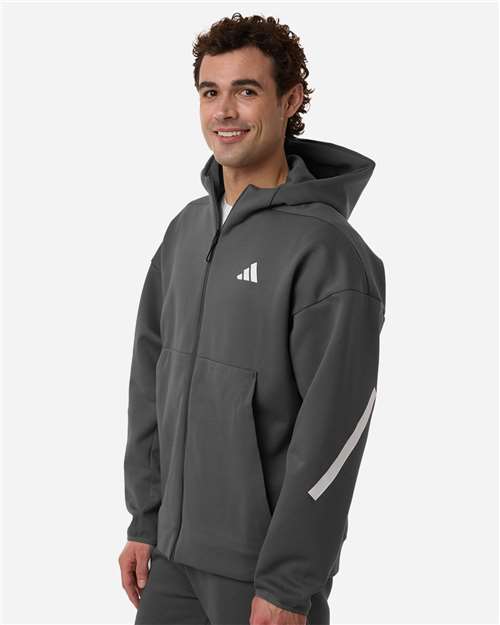 adidas AT220 Men's Z.N.E Full-Zip Hooded Sweatshirt - Team Grey Four/ White - OnModelSide