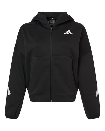 adidas AT221 Women's Z.N.E Full-Zip Hooded Sweatshirt - Black/ White - Front