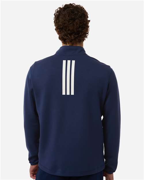 adidas AT400 Men's 3-Stripes Quarter-Zip Pullover - Team Navy Blue/ White - OnModelBack