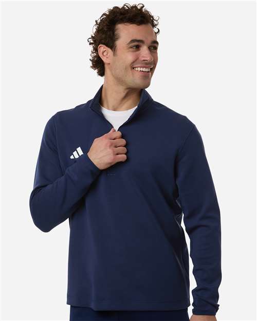 adidas AT400 Men's 3-Stripes Quarter-Zip Pullover - Team Navy Blue/ White - OnModelFront