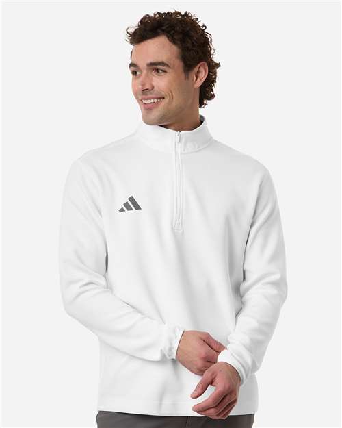 adidas AT400 Men's 3-Stripes Quarter-Zip Pullover - White/ Team Grey Four - OnModelFront