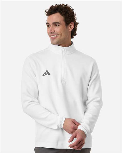 adidas AT400 Men's 3-Stripes Quarter-Zip Pullover - White/ Team Grey Four - OnModelFront