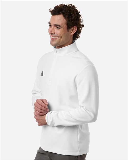 adidas AT400 Men's 3-Stripes Quarter-Zip Pullover - White/ Team Grey Four - OnModelSide