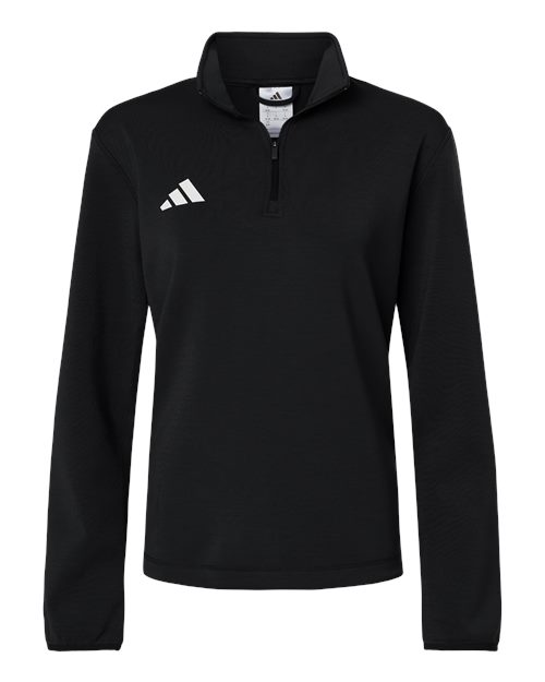 adidas AT401 Women's 3-Stripes Quarter-Zip Pullover - Black/ White - Front