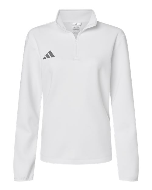 adidas AT401 Women's 3-Stripes Quarter-Zip Pullover - White/ Team Grey Four - Front