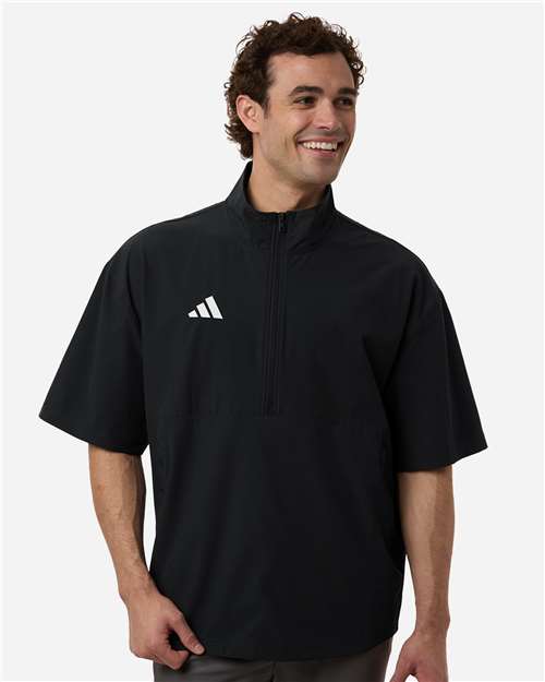 adidas AT505 Men's Short Sleeve Quarter-Zip Pullover - Black/ White - OnModelFront