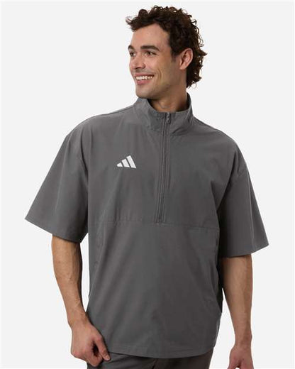 adidas AT505 Men's Short Sleeve Quarter-Zip Pullover - Team Grey Four/ White - OnModelFront