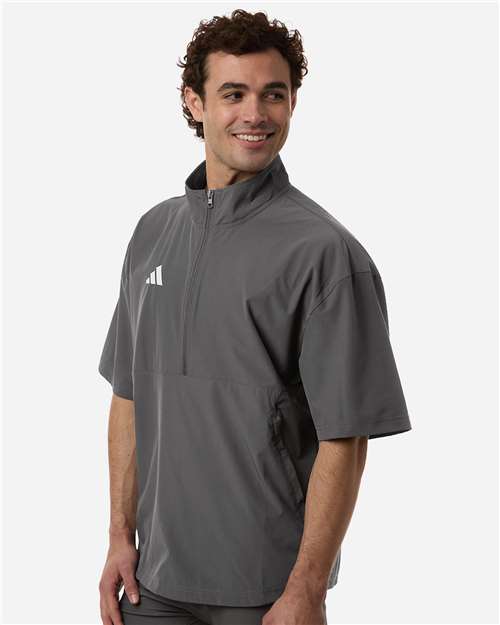 adidas AT505 Men's Short Sleeve Quarter-Zip Pullover - Team Grey Four/ White - OnModelSide