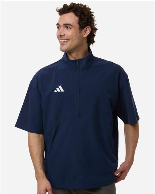 adidas AT505 Men's Short Sleeve Quarter-Zip Pullover - Team Navy Blue/ White - OnModelFront