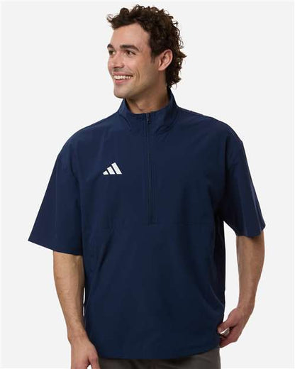 adidas AT505 Men's Short Sleeve Quarter-Zip Pullover - Team Navy Blue/ White - OnModelFront