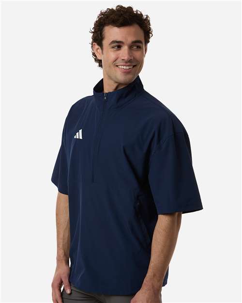 adidas AT505 Men's Short Sleeve Quarter-Zip Pullover - Team Navy Blue/ White - OnModelSide