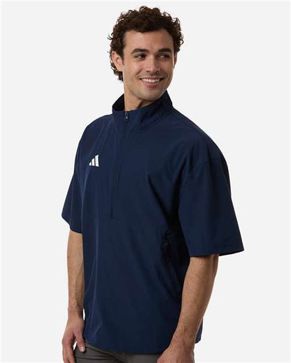 adidas AT505 Men's Short Sleeve Quarter-Zip Pullover - Team Navy Blue/ White - OnModelSide