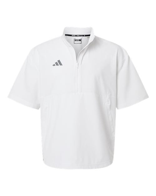 adidas AT505 Men's Short Sleeve Quarter-Zip Pullover - White/ Team Grey Four - Front