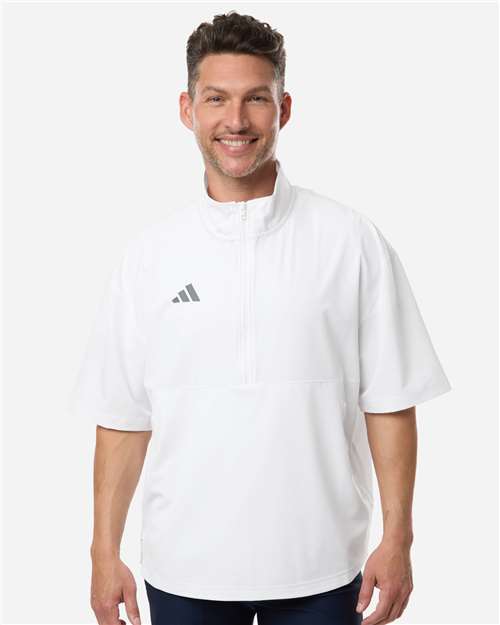 adidas AT505 Men's Short Sleeve Quarter-Zip Pullover - White/ Team Grey Four - OnModelFront