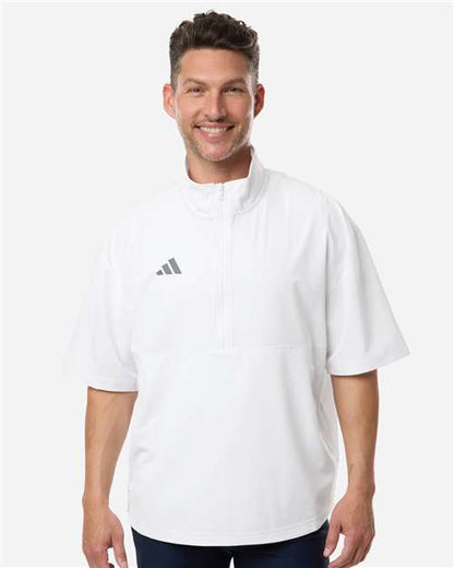 adidas AT505 Men's Short Sleeve Quarter-Zip Pullover - White/ Team Grey Four - OnModelFront