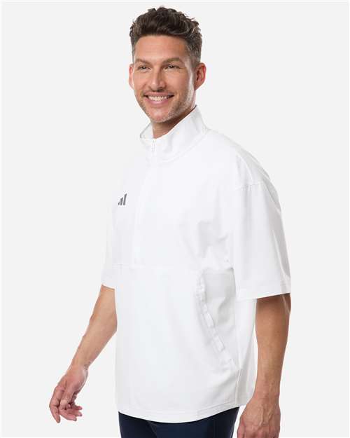 adidas AT505 Men's Short Sleeve Quarter-Zip Pullover - White/ Team Grey Four - OnModelSide