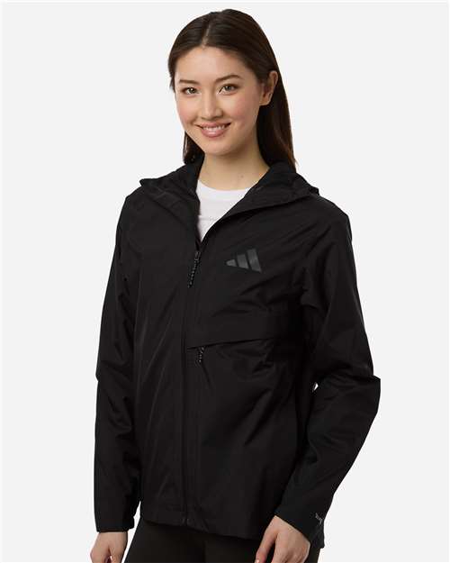 adidas AT603 Women's TERREX MULTI 2 Layer Climaproof Rain Jacket - Black - OnModelSide