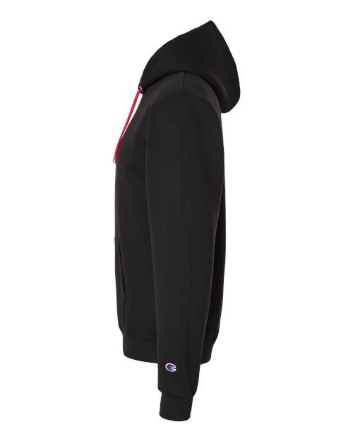 Champion S7CB0 Unisex Powerblend® Contrast Color Hooded Sweatshirt - Black/ Scarlet - DirectSide
