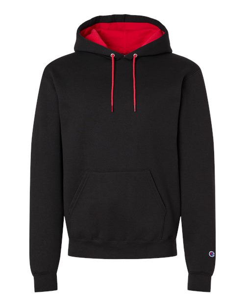 Champion S7CB0 Unisex Powerblend® Contrast Color Hooded Sweatshirt - Black/ Scarlet - Front