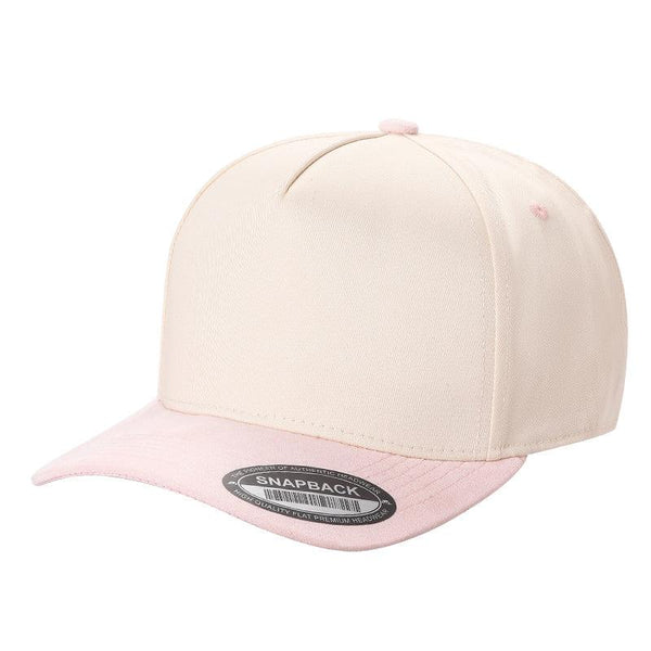 TCS - Premium 5-Panel Snapback Cap with Suede Bill - TAN/BABY.PINK