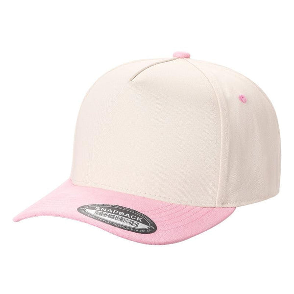 TCS - Premium 5-Panel Snapback Cap with Suede Bill - TAN/D.PINK