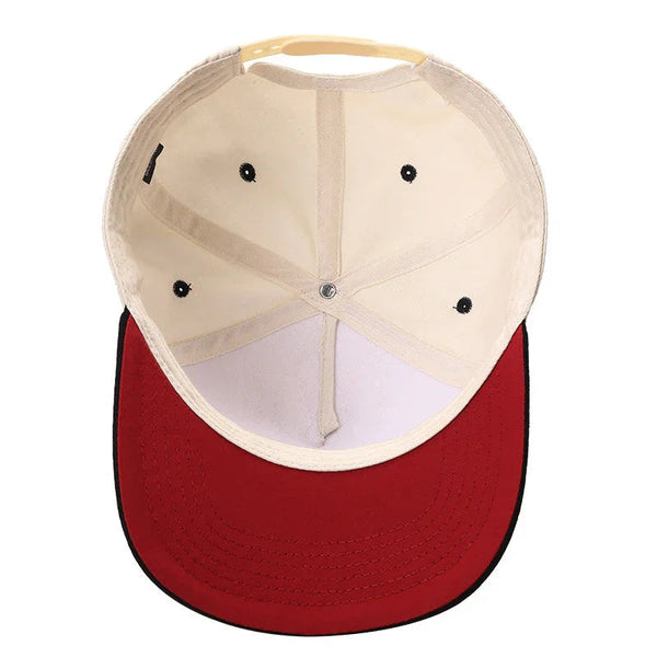 TCS - Premium 5-Panel Snapback Cap with Suede Bill - TAN/BLACK/RED02