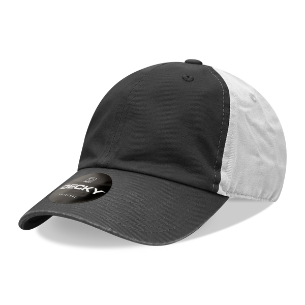 Decky-205-6 Panel Low Profile Relaxed Cotton Dad Hat - Black/Black/White