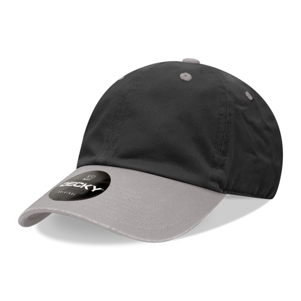Decky-205-6 Panel Low Profile Relaxed Cotton Dad Hat - Black/L Grey