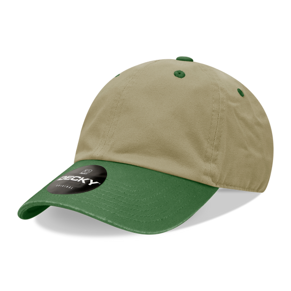 Decky-205-6 Panel Low Profile Relaxed Cotton Dad Hat - Khaki/Forest