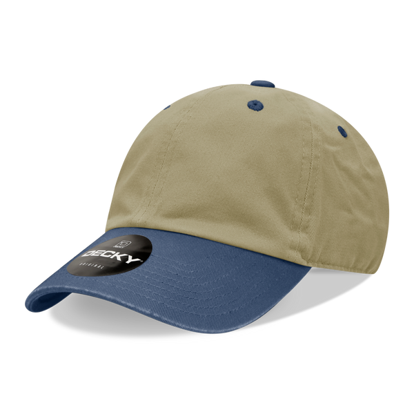 Decky-205-6 Panel Low Profile Relaxed Cotton Dad Hat - Khaki/Navy