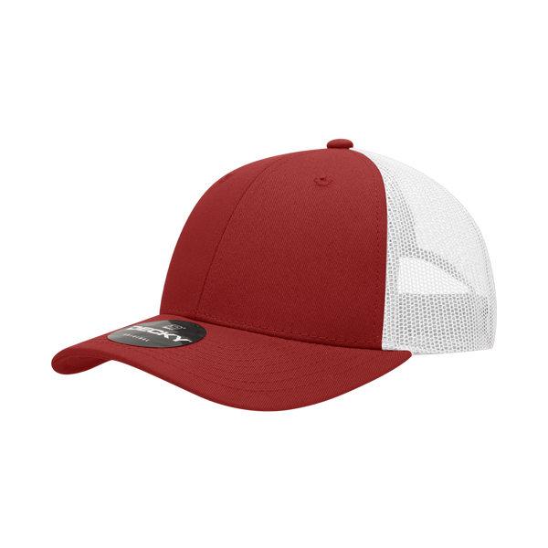 Decky-214-6 Panel Low Profile Structured Cotton Trucker - Cardinal/White