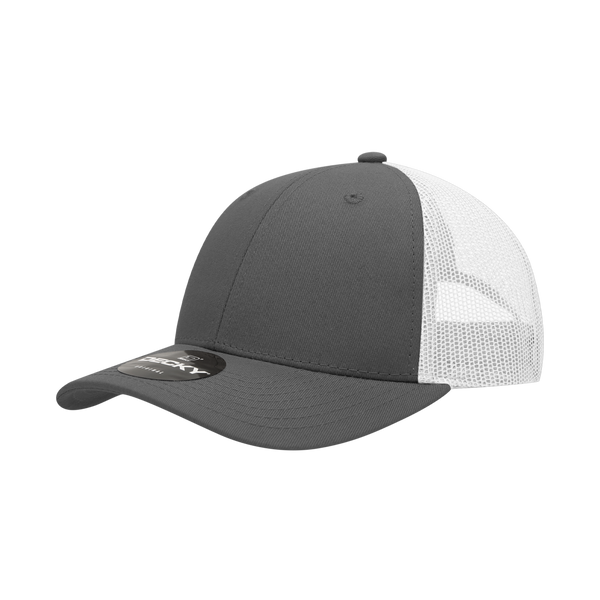 Decky-214-6 Panel Low Profile Structured Cotton Trucker - Charcoal/White