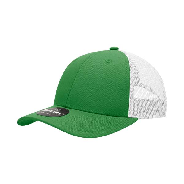 Decky-214-6 Panel Low Profile Structured Cotton Trucker - Kelly/White