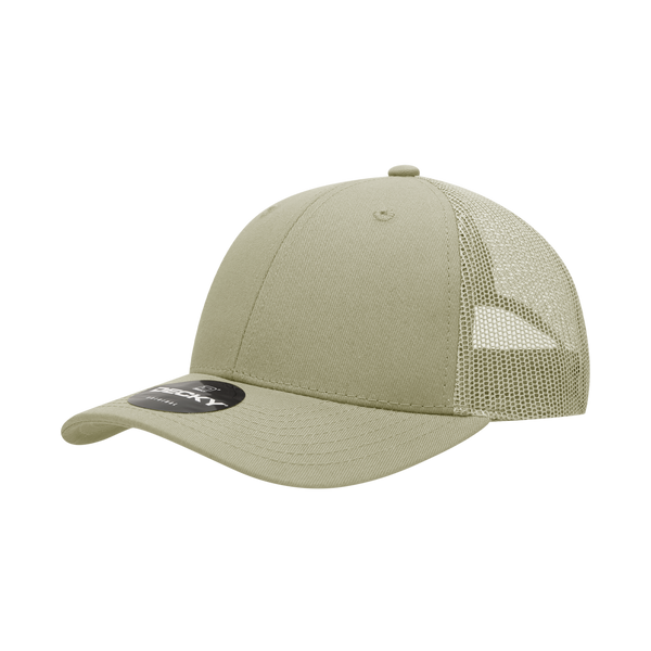 Decky-214-6 Panel Low Profile Structured Cotton Trucker - Khaki
