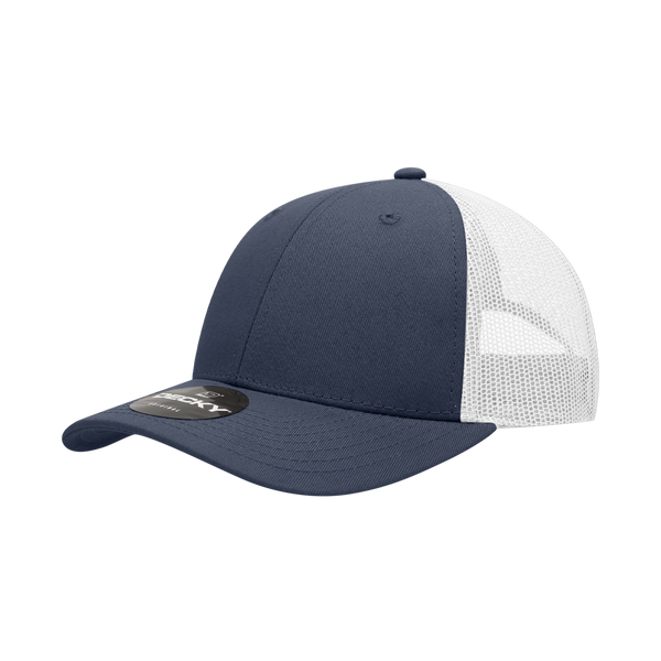 Decky-214-6 Panel Low Profile Structured Cotton Trucker - Navy/White