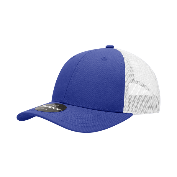 Decky-214-6 Panel Low Profile Structured Cotton Trucker - Royal/White