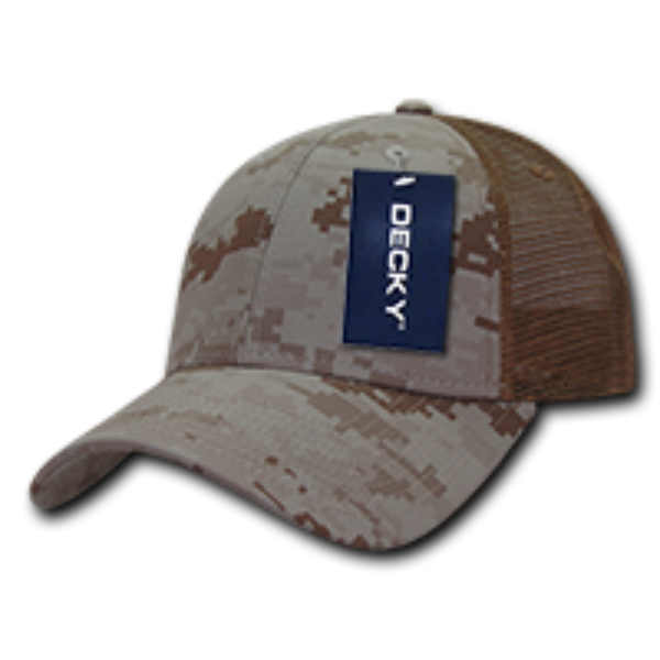 DECKY 218 - 6 Panel Low Profile Structured Camo Trucker – Adjustable Snapback Cap - Desert digital