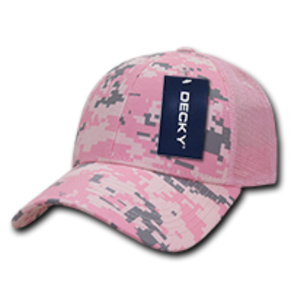 DECKY 218 - 6 Panel Low Profile Structured Camo Trucker – Adjustable Snapback Cap - Pink digital