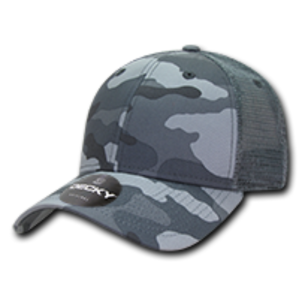 DECKY 218 - 6 Panel Low Profile Structured Camo Trucker – Adjustable Snapback Cap - Urban
