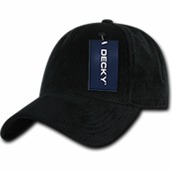 DECKY 231 - 6 Panel Low Profile Structured Corduroy Cap – Adjustable Buckle - Black