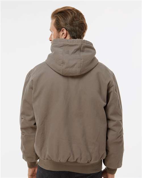 DRI DUCK 5020 Men's Cheyenne Boulder Cloth™ Hooded Jacket with Tricot Quilt Lining - Gravel - OnModelBack