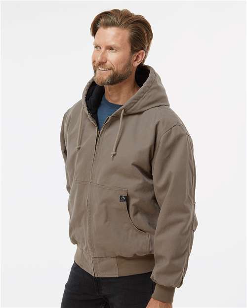 DRI DUCK 5020T Men's Tall Cheyenne Boulder Cloth™ Hooded Jacket with Tricot Quilt Lining - Gravel - OnModelSide