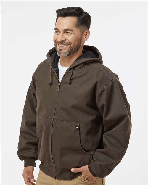 DRI DUCK 5020T Men's Tall Cheyenne Boulder Cloth™ Hooded Jacket with Tricot Quilt Lining - Tobacco - OnModelSide