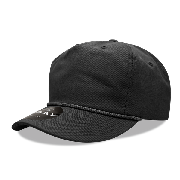 DECKY 252- Premium 5-Panel High Profile Relaxed Cotton Rope Hat – Snapback - Black
