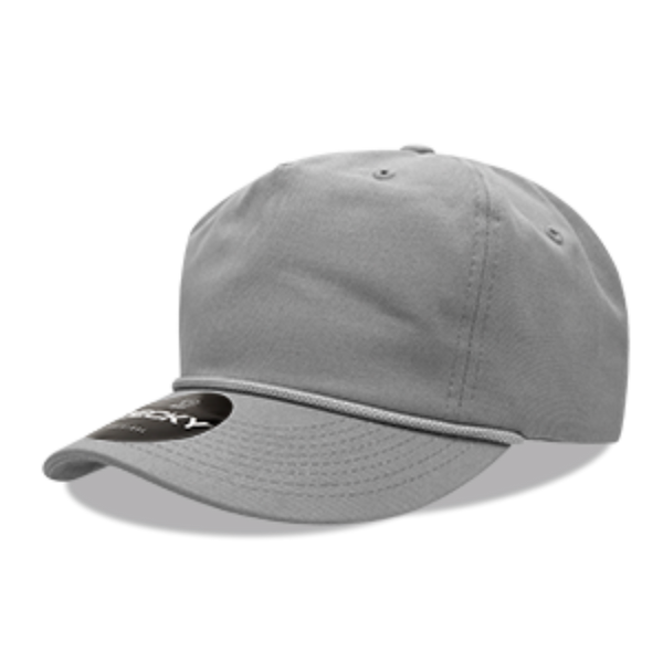 DECKY 252- Premium 5-Panel High Profile Relaxed Cotton Rope Hat – Snapback - Grey