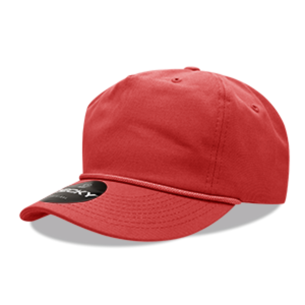 DECKY 252- Premium 5-Panel High Profile Relaxed Cotton Rope Hat – Snapback - Red