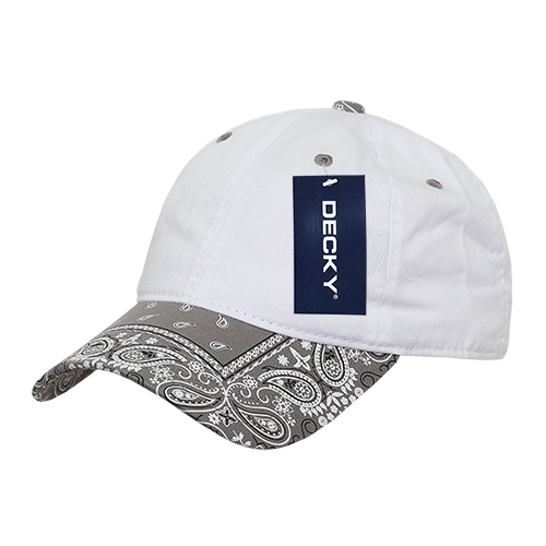 Decky-256-6 Panel Low Profile Relaxed Bandanna Bill Dad Hat - White/Grey