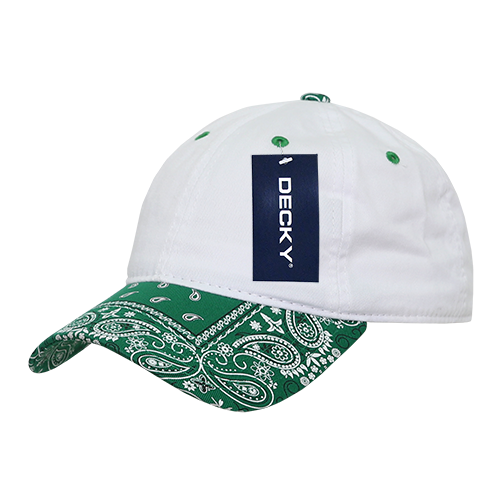 Decky-256-6 Panel Low Profile Relaxed Bandanna Bill Dad Hat - White/Kelly