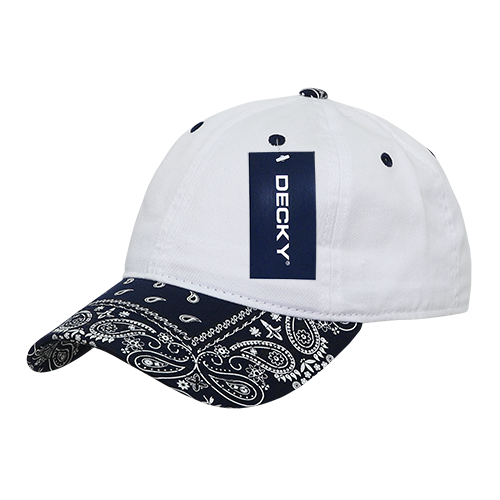 Decky-256-6 Panel Low Profile Relaxed Bandanna Bill Dad Hat - White/Navy