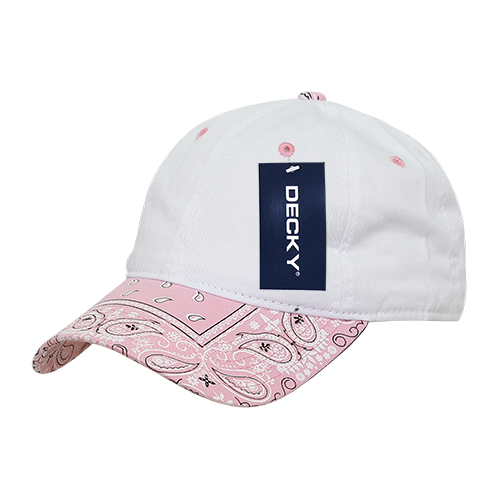 Decky-256-6 Panel Low Profile Relaxed Bandanna Bill Dad Hat - Pink/White
